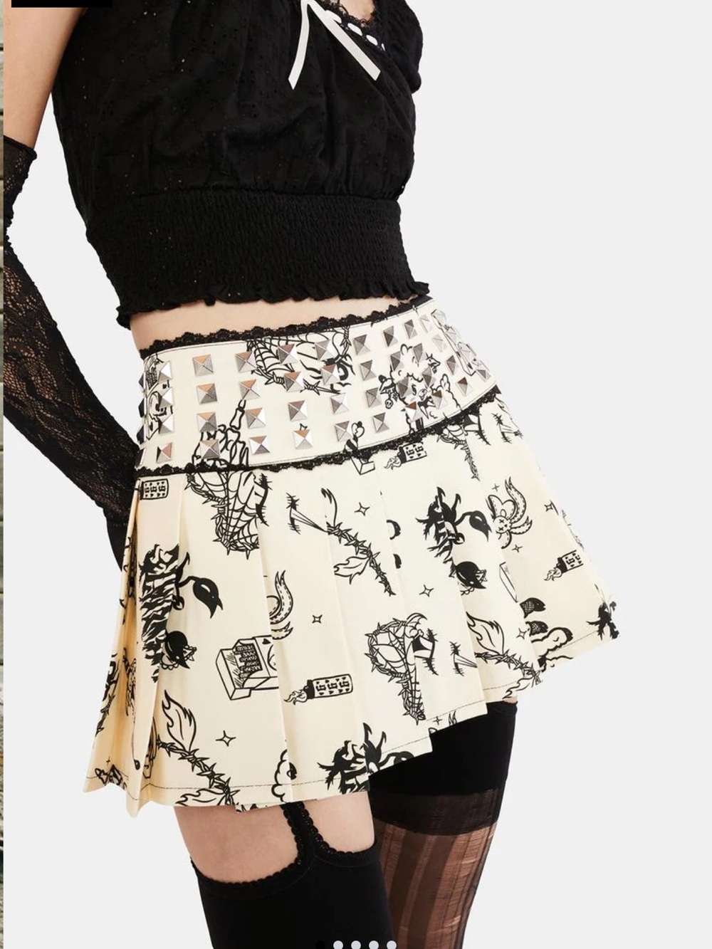 Current Mood Cream and Black Circle Skirt with Studded Waistband